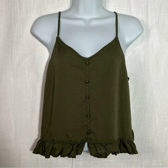 Abound Solid Button Front Loose Simple Ruffle Hem Summer Cami Top Size Medium - Picture 1 of 6